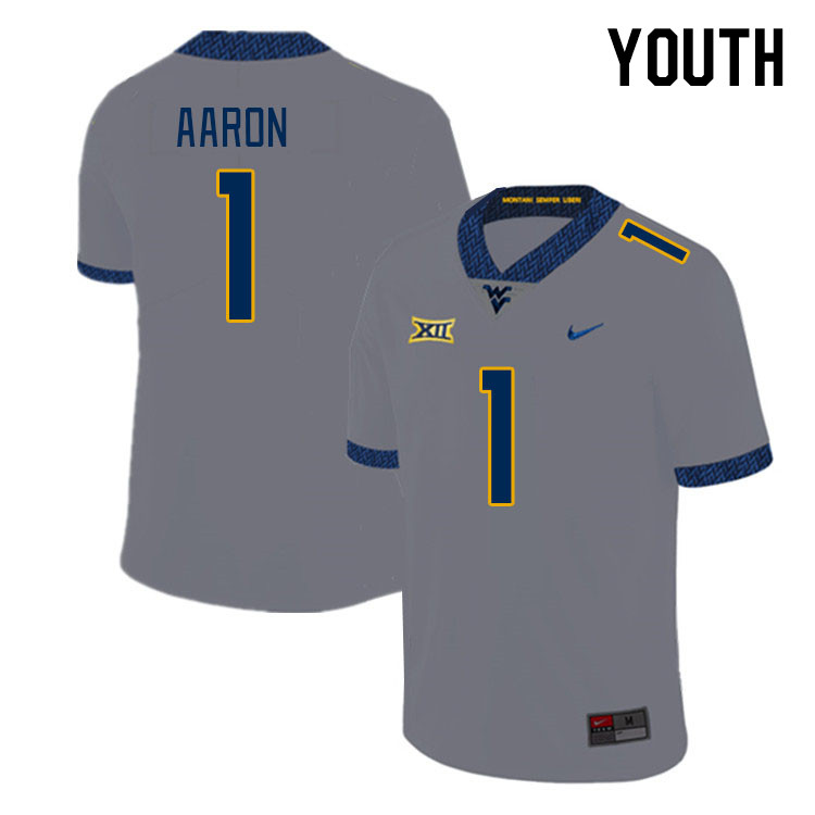Youth #1 Jeremiah Aaron West Virginia Mountaineers College Football Jerseys Stitched Sale-Gray